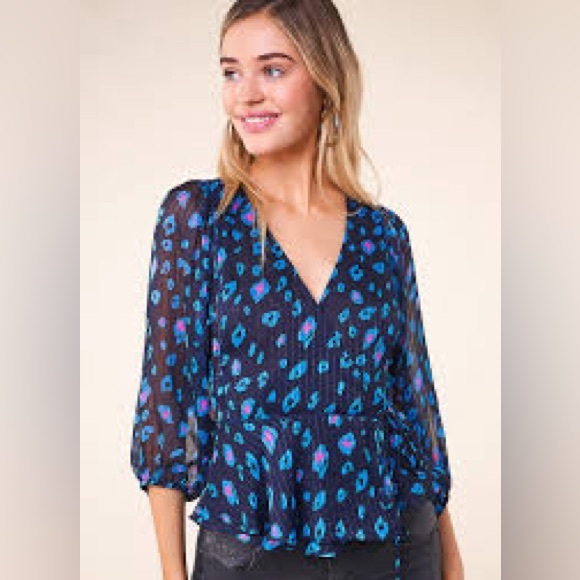 Sugarlips neon carnival leopard chiffon wrap blouse - Picture 1 of 8